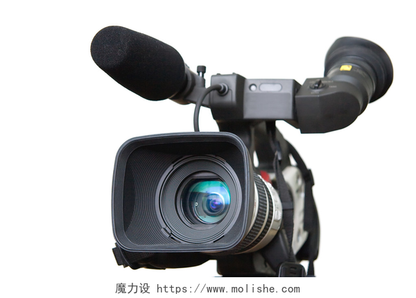 白色背景里的一架专业数码相机数字视频摄像机